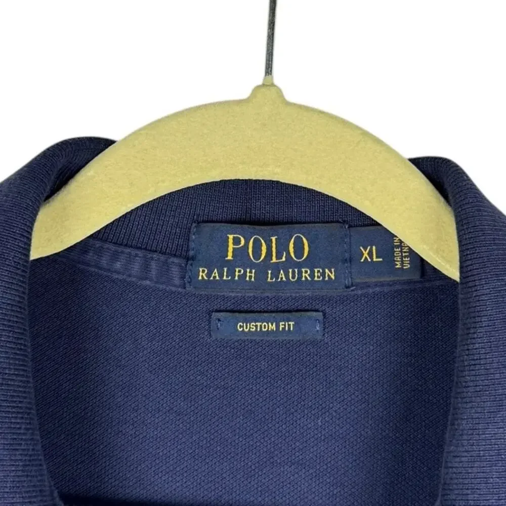 Polo Ralph Lauren‎ Navy Blue Cotton Custom Fit Collared Short Sleeve Top Sz XL